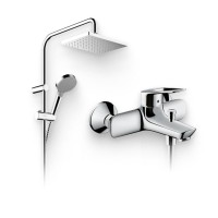 Душевой комплект Смеситель Hansgrohe Novus Loop 71340000 + Стойка Vernis Shape 26282000 Showerpipe 230 1jet Reno хром