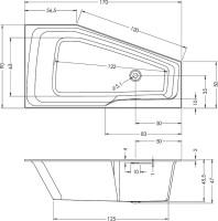Акриловая ванна Riho Rething Space L 170x90 см, угловая, левая, встраиваемая, цвет европейский белый, пятиугольная, на ножках, со сливом-переливом