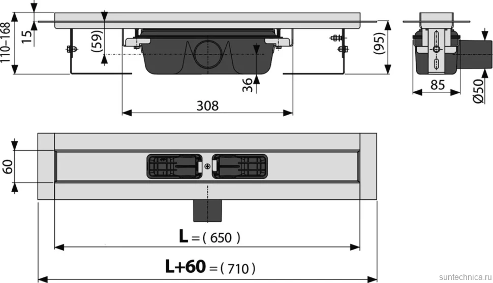 Душевой трап (лоток) AlcaPlast APZ1 APZ6S 650 65 см, решетка хром, под плитку