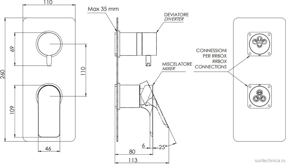 Встраиваемый смеситель для душа и ванны Remer Infinity I93KBBG С ВНУТРЕННЕЙ ЧАСТЬЮ, золото брашированное