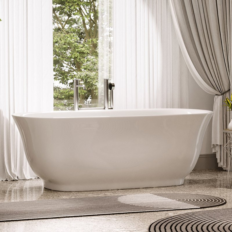 Акриловая ванна Sancos Viva FB08 170x80 см, отдельностоящая, белая, овальная, с каркасом, со сливом-переливом