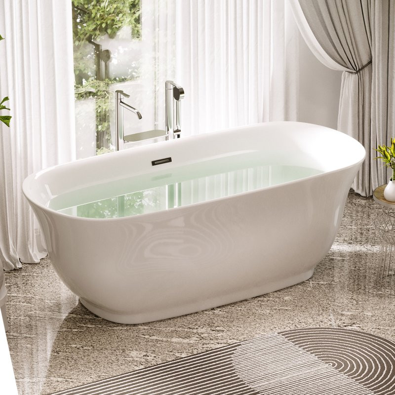 Акриловая ванна Sancos Viva FB08 170x80 см, отдельностоящая, белая, овальная, с каркасом, со сливом-переливом