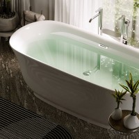 Акриловая ванна Sancos Viva FB08 170x80 см, отдельностоящая, белая, овальная, с каркасом, со сливом-переливом