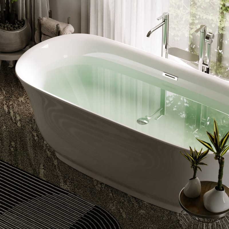 Акриловая ванна Sancos Viva FB08 170x80 см, отдельностоящая, белая, овальная, с каркасом, со сливом-переливом