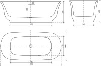 Акриловая ванна Sancos Viva FB08 170x80 см, отдельностоящая, белая, овальная, с каркасом, со сливом-переливом