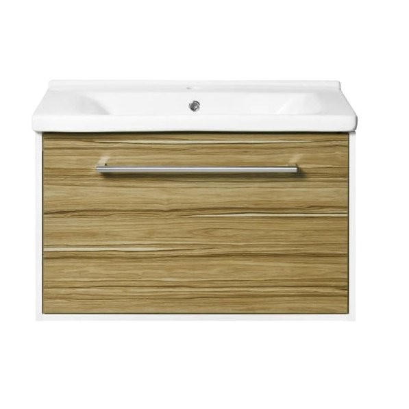 Тумба с раковиной AQUATON Мерида 80 new белый глянец, эбони светлый