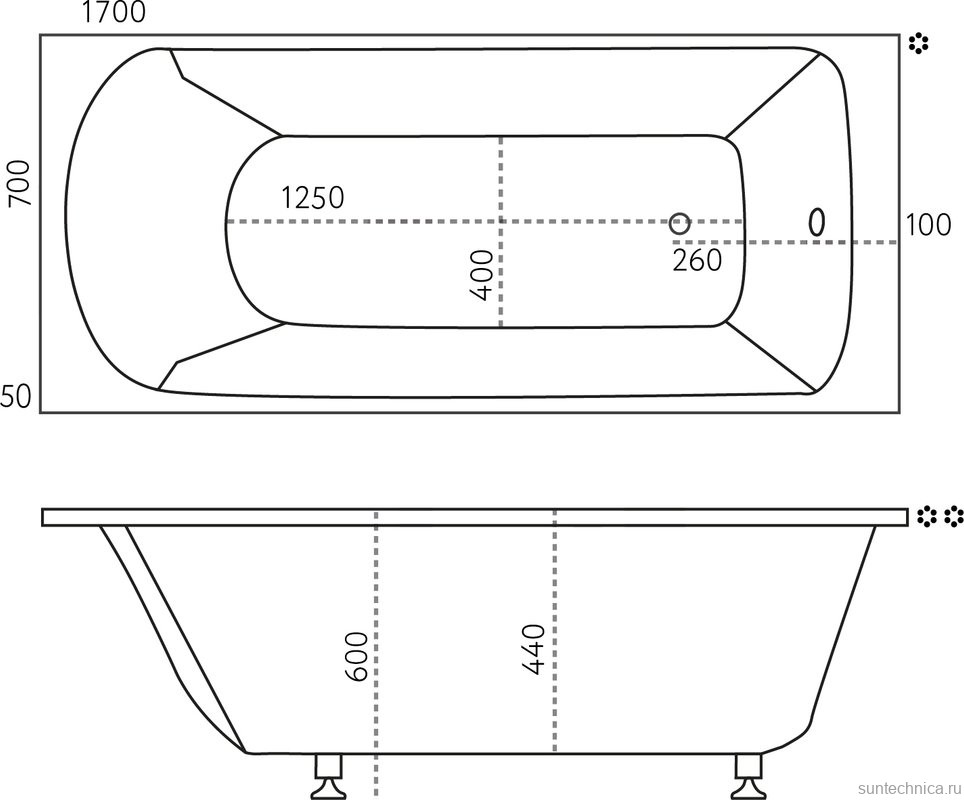 Ванна из искусственного камня Marmo Bagno Глория 170x70 см, пристенная, белая, на ножках