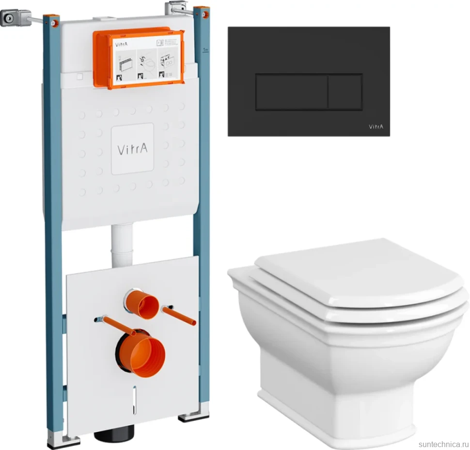 Комплект Унитаз подвесной VitrA Valarte + Крышка 124-003-009 с микролифтом + Инсталляция V-Fix Core 732-5800-01PV + Кнопка Root Square 740-2311 черная матовая
