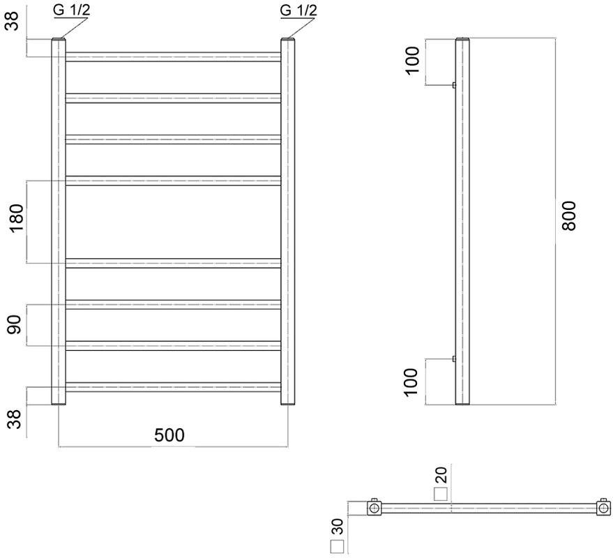 Полотенцесушитель водяной Domoterm Квадро П8 50x80 хром
