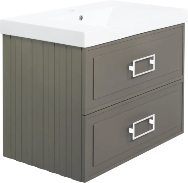 Тумба с раковиной La Fenice Cubo Twin 80 подвесная, cappuccino, ручки белые, раковина Cubo 80