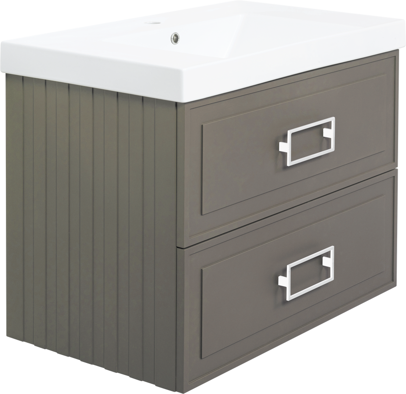 Тумба с раковиной La Fenice Cubo Twin 80 подвесная, cappuccino, ручки белые, раковина Cubo 80