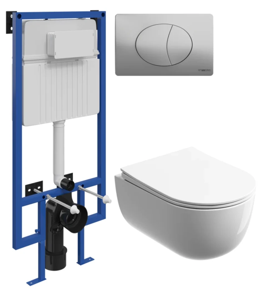 Комплект Унитаз подвесной Ceramicanova Modena Rimless CN6063 белый + Инсталляция STWORKI + Кнопка 230823 хром матовый