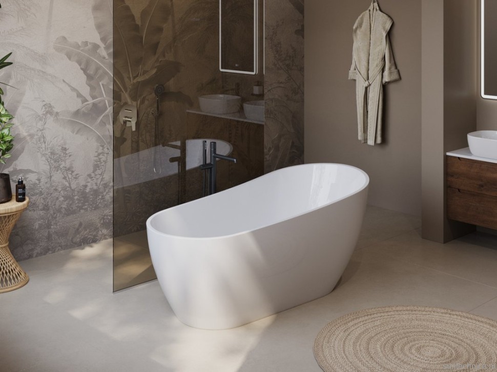 Акриловая ванна BelBagno BB704 170x80 см, отдельностоящая, белая, овальная, на ножках, со сливом-переливом, с донным клапаном