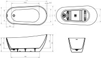 Акриловая ванна BelBagno BB704 170x80 см, отдельностоящая, белая, овальная, на ножках, со сливом-переливом, с донным клапаном