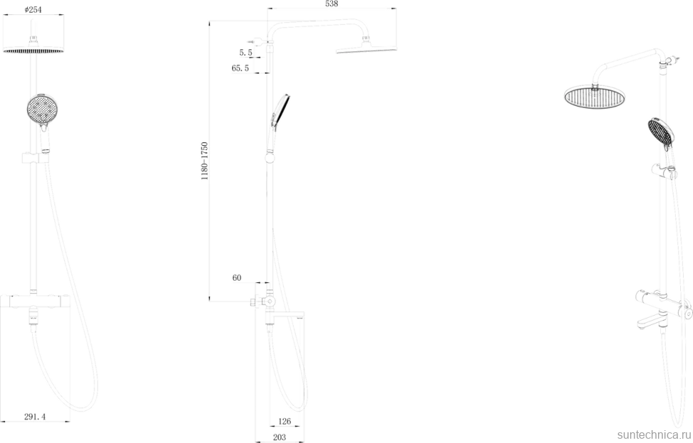 Душевая стойка KERAMA MARAZZI Fonte FO.302.KM.BLK.M матовая черная