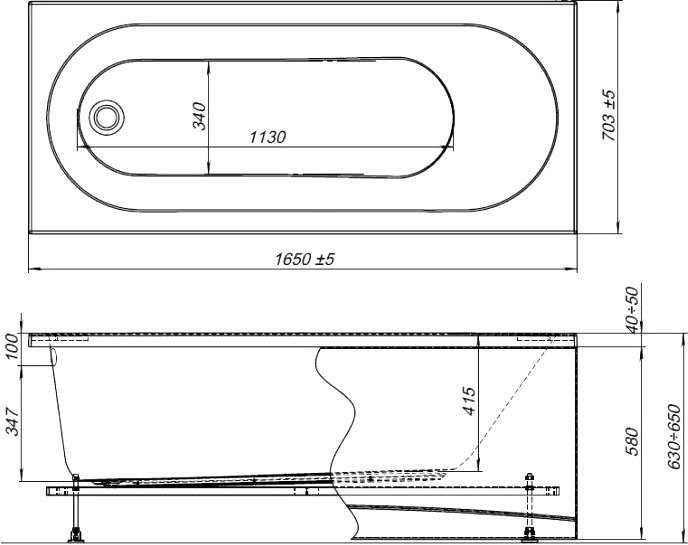 Акриловая ванна Aquanet Lotos 330873 165x70 см, пристенная, белая, с каркасом
