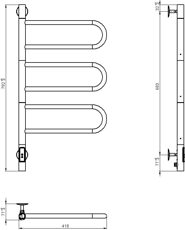 Полотенцесушитель электрический Vincea VTD-1R2CE 44x80 хром
