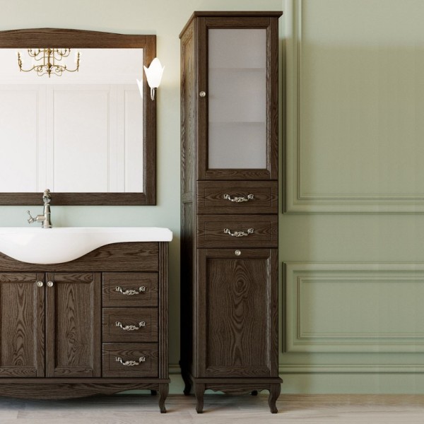 Шкаф пенал для ванной ValenHouse Эллина 40 R с бельевой корзиной, кальяри, фурнитура хром