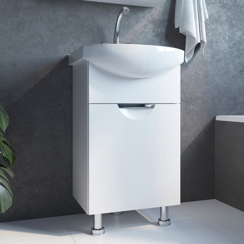 Тумба с раковиной Mixline Этьен 50 глянцевая белая, раковина Элеганс 50