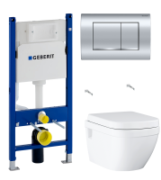 Комплект Унитаз подвесной Grohe Euro Ceramic 39703000 безободковый + Инсталляция Geberit Duofix Delta 458.163.21.1 с кнопкой смыва, хром