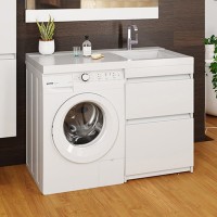 Тумба с раковиной Mixline Созвездие 120 R под стиральную машину, глянцевая белая
