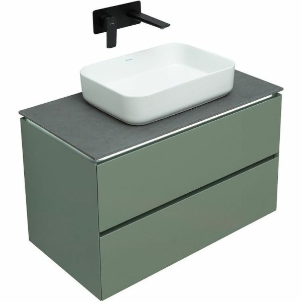 Тумба под раковину со столешницей Allen Brau Infinity 85 подвесная, олива матовый, столешница графит структ