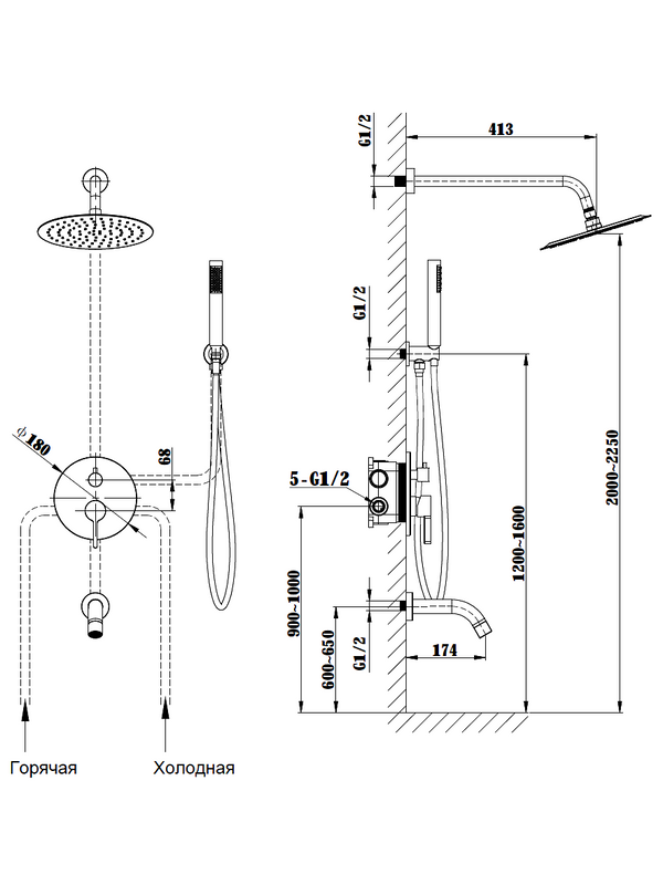 Душевой комплект Vincea Villa VSFW-1VL3MB С ВНУТРЕННЕЙ ЧАСТЬЮ, черный