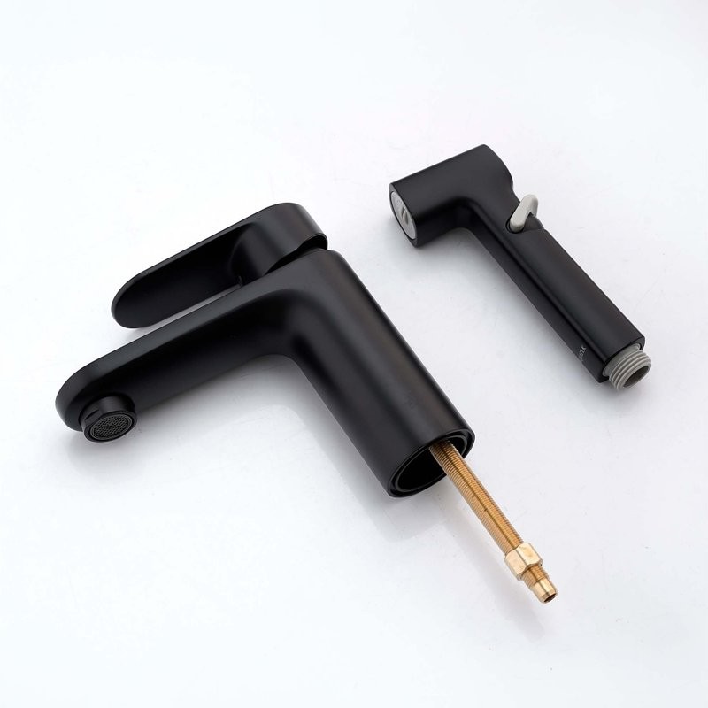 Смеситель для раковины AQUATEK Ника AQ1812MB с гигиеническим душем, черный матовый