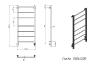 Полотенцесушитель электрический Grota Costa 530х1200 NM EL 120x55 см, подключение справа, слева, скрытое подключение справа, матовый хром, лесенка