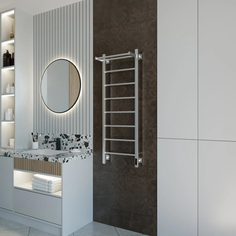 Полотенцесушитель электрический Grota App 430х1200 NM EL 120x45 см, подключение справа, слева, скрытое подключение справа, матовый хром, лесенка, с полкой