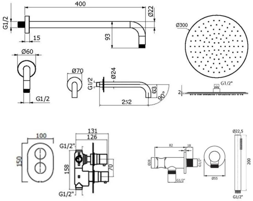 Душевой комплект Plumberia Selection Ixo KITXOT19NO260KING С ВНУТРЕННЕЙ ЧАСТЬЮ, черный