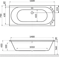 Акриловая ванна Excellent Oceana Line 160x75 см, встраиваемая, с гидромассажем, белая, с каркасом, со сливом-переливом, фурнитура бронза