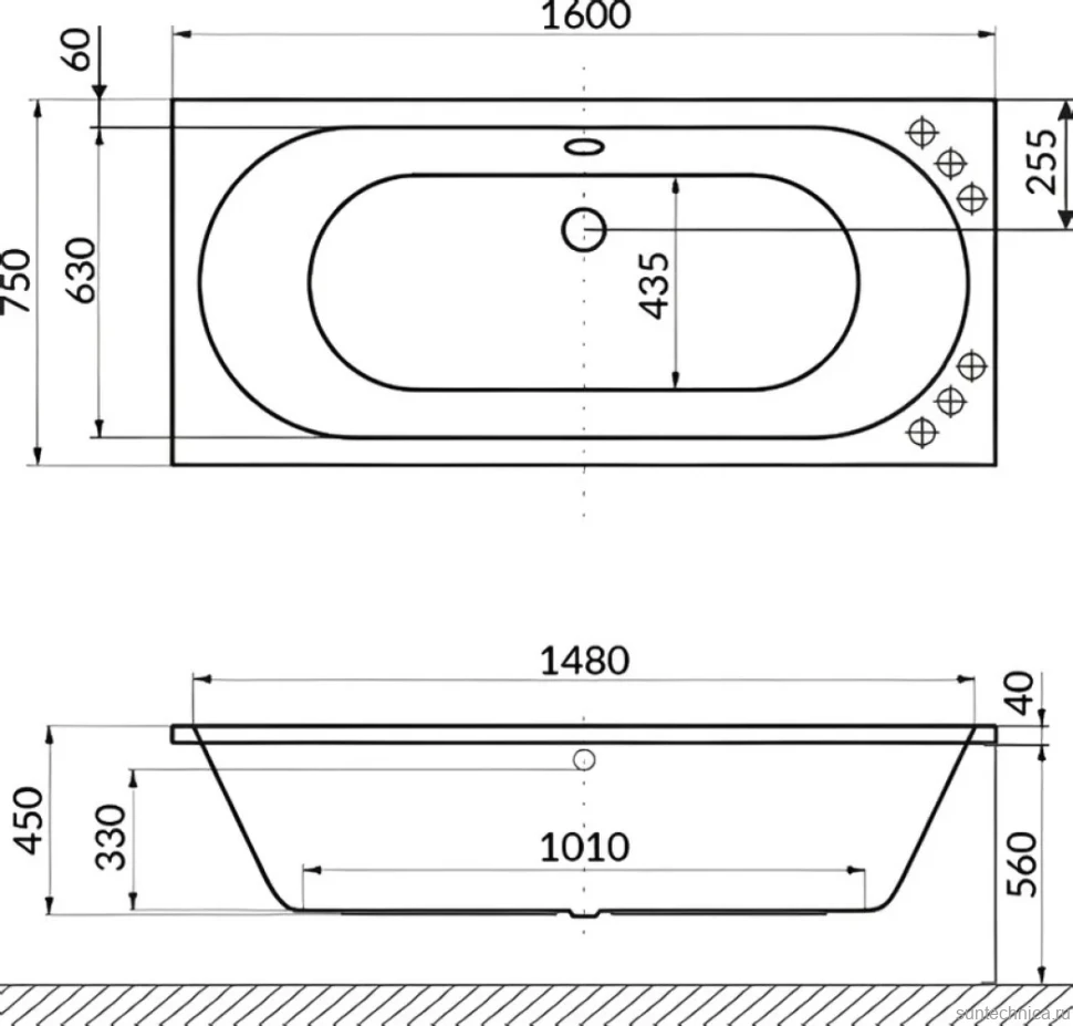 Акриловая ванна Excellent Oceana Line 160x75 см, встраиваемая, с гидромассажем, белая, с каркасом, со сливом-переливом, фурнитура бронза