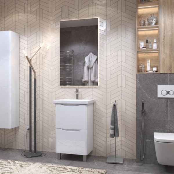 Мебель для ванной комнаты Vigo Glem 50 напольная, 2 ящика, глянцевая белая