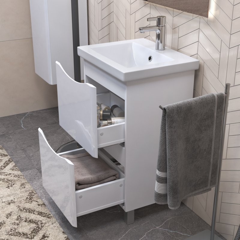 Мебель для ванной комнаты Vigo Glem 50 напольная, 2 ящика, глянцевая белая