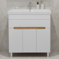 Тумба с раковиной SanStar Модена 80 напольная, глянцевая белая, дуб вотан, раковина Moduo 80