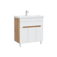 Тумба с раковиной SanStar Модена 80 напольная, глянцевая белая, дуб вотан, раковина Moduo 80