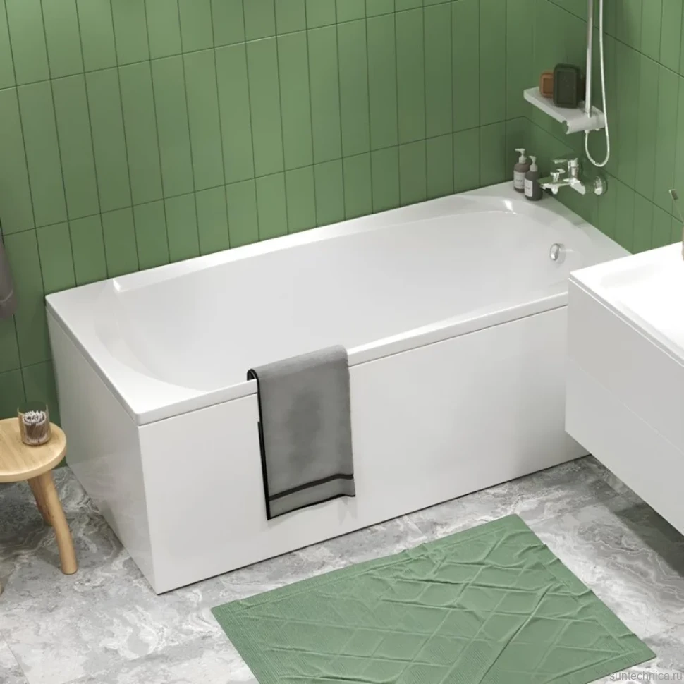 Акриловая ванна 1MarKa Elegance Стандарт 1+ 150x70 см, пристенная, белая, на ножках, с экраном, со сливом-переливом