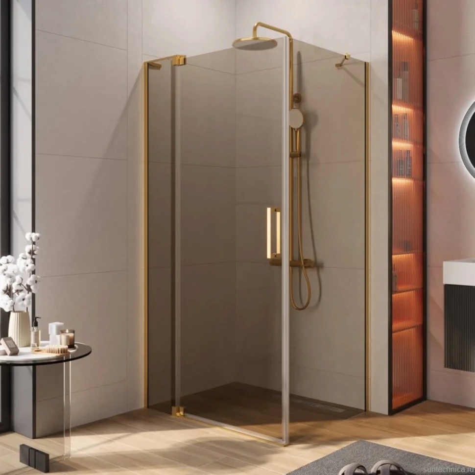 Душевой уголок Cezares Slider AH 1 100-70/80 BR BORO профиль брашированное золото, стекло бронза