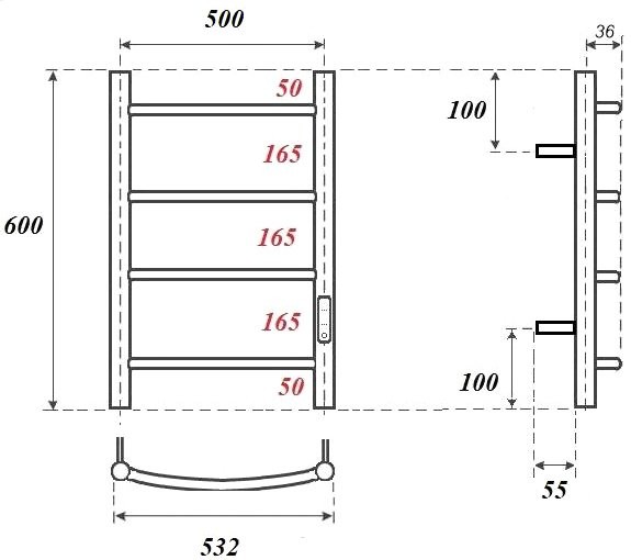 Полотенцесушитель электрический Point Афина PN04856B 50х60, черный