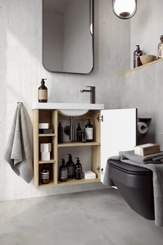 Тумба с раковиной Aqwella Alba 60 R, подвесная, дуб давос