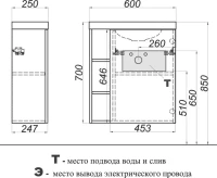 Тумба с раковиной Aqwella Alba 60 R, подвесная, дуб давос