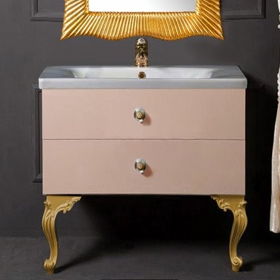 Тумба с раковиной Armadi Art NeoArt 80 капучино с ручками Flora золото, с ножками