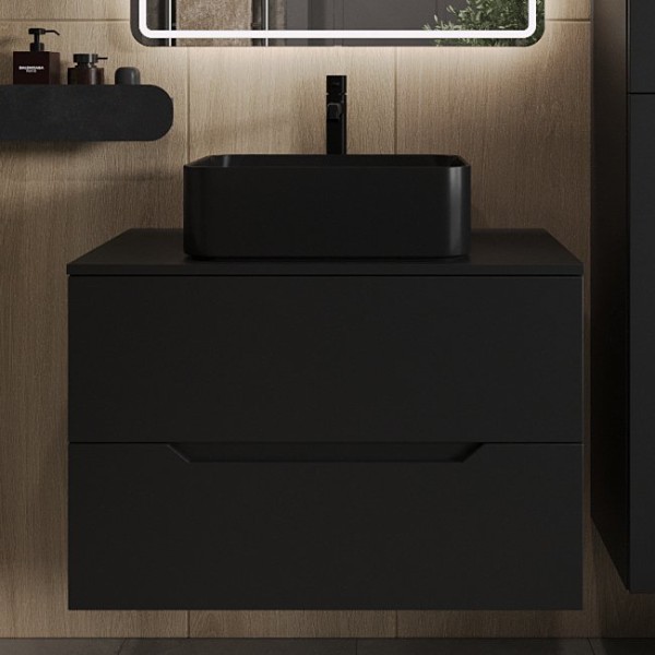 Тумба с раковиной Orange Line 80 подвесная, 2 ящика, матовая черная с раковиной B02-460MB