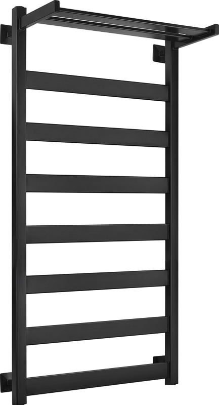 Полотенцесушитель водяной Secado Комано 1 СП 105x55 см, матовый черный, лесенка, с полкой