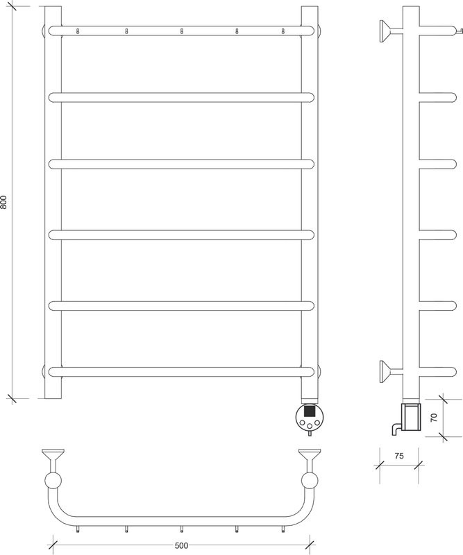 Полотенцесушитель электрический Secado Мерида 1 К 85x55 см, подключение справа, глянцевый хром, лесенка