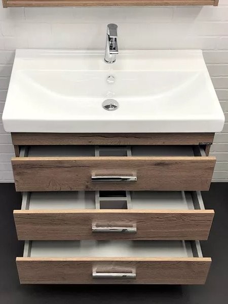 Тумба с раковиной Comforty Никосия 80H напольная, темный дуб, с раковиной Fest 80