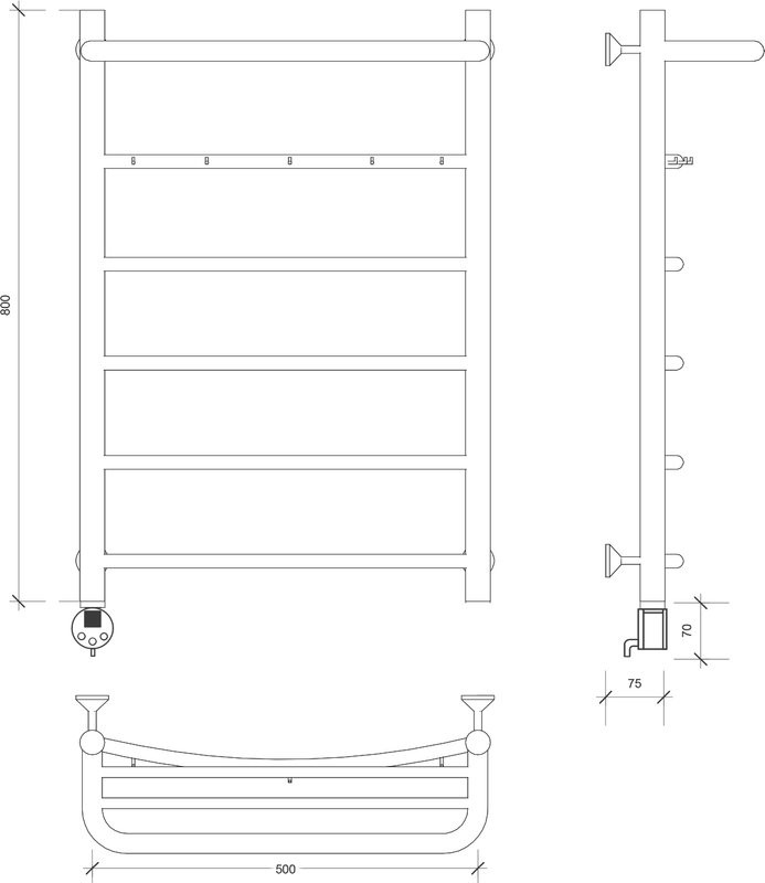 Полотенцесушитель электрический Secado Милан 1 КСП 85x55 см, подключение слева, глянцевый хром, лесенка, с полкой