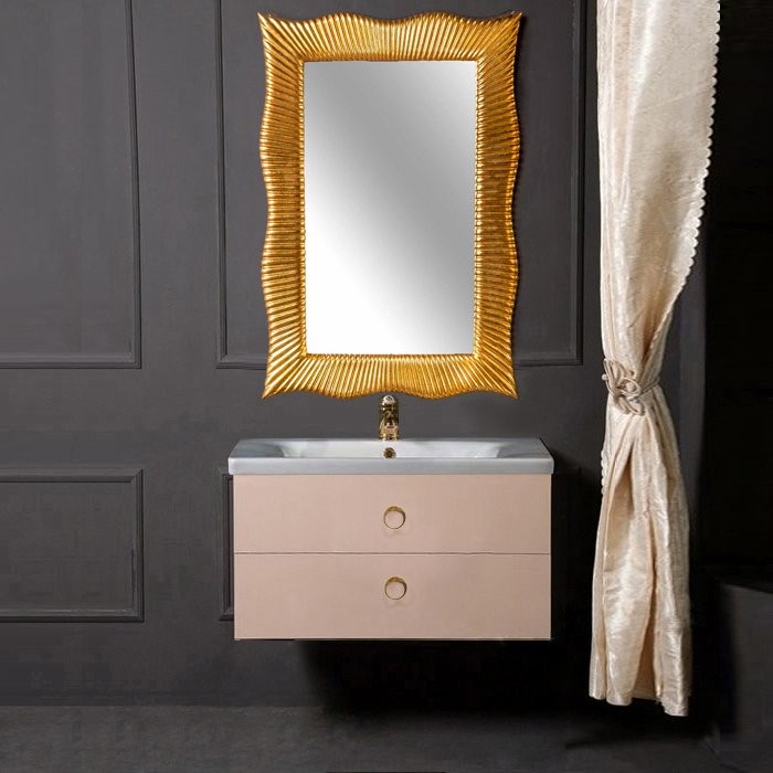 Тумба с раковиной Armadi Art NeoArt 80 капучино с ручками Moon золото