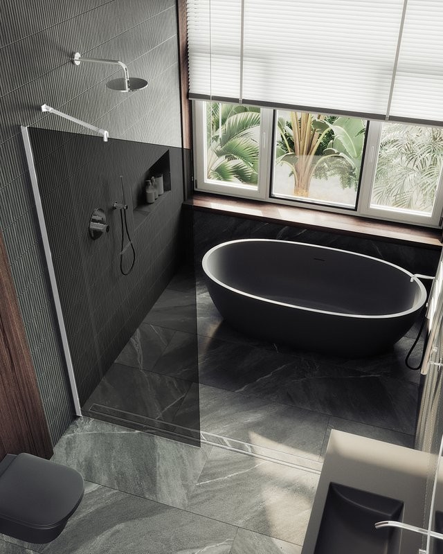 Душевая перегородка Maybahglass MGD-686-1ш 119 см, профиль белый, стекло графит